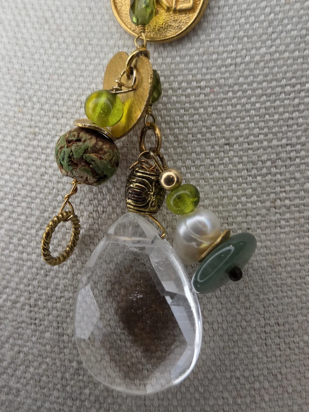 Beaded Green Pendant Cluster Necklace Lariat Style